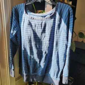 PACT Blue and Navy Striped Long-Sleeve Sweatshirt